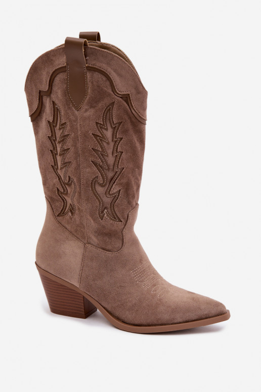 Bottes hautes de style cowboy en kaki Betina