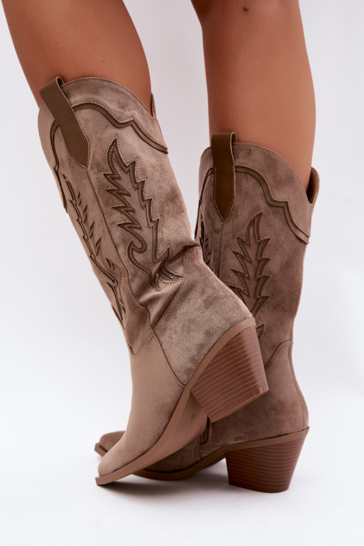 Bottes hautes de style cowboy en kaki Betina
