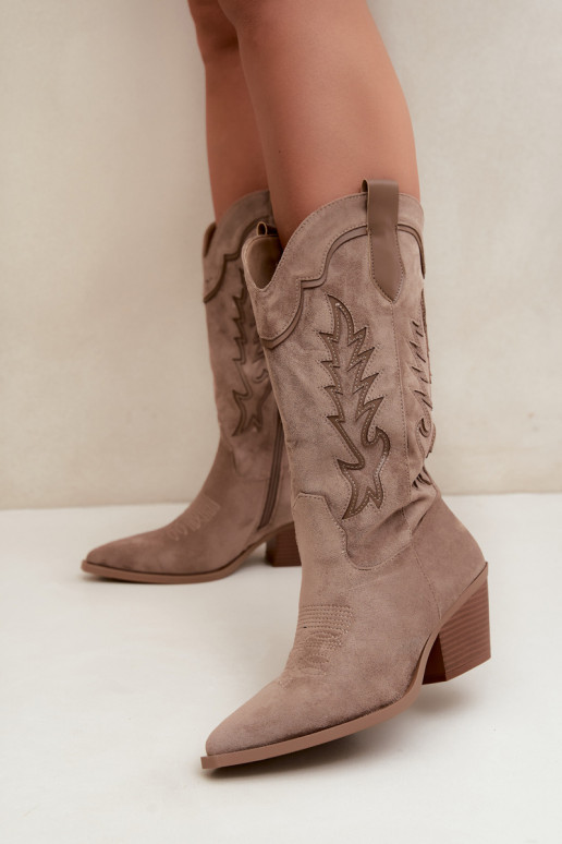 Bottes hautes de style cowboy en kaki Betina