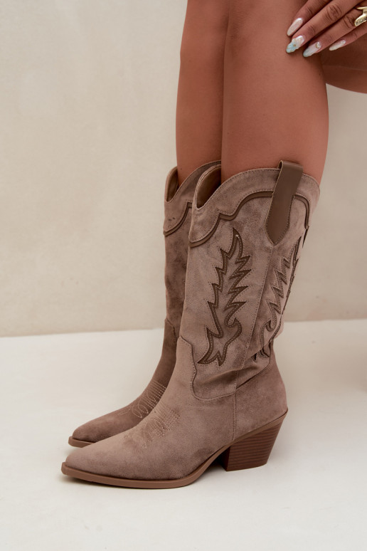 Bottes hautes de style cowboy en kaki Betina