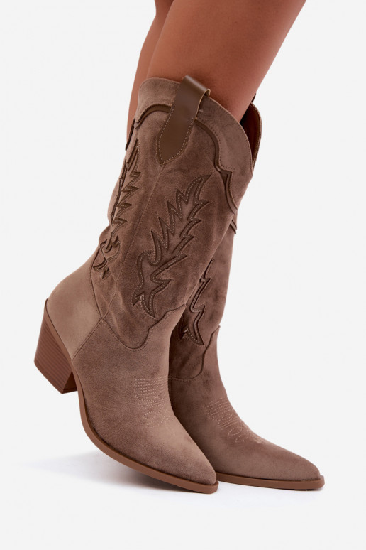 Bottes hautes de style cowboy en kaki Betina