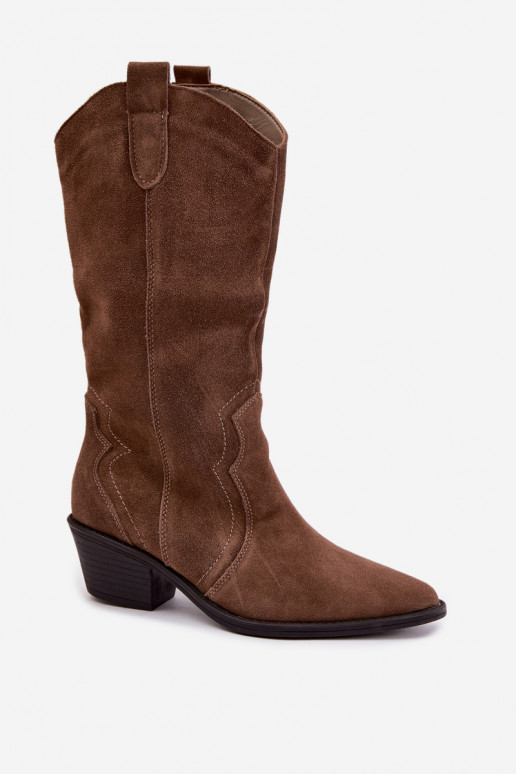 Bottes hautes style cowboy en daim naturel avec isolation et talons couleur brune Radley