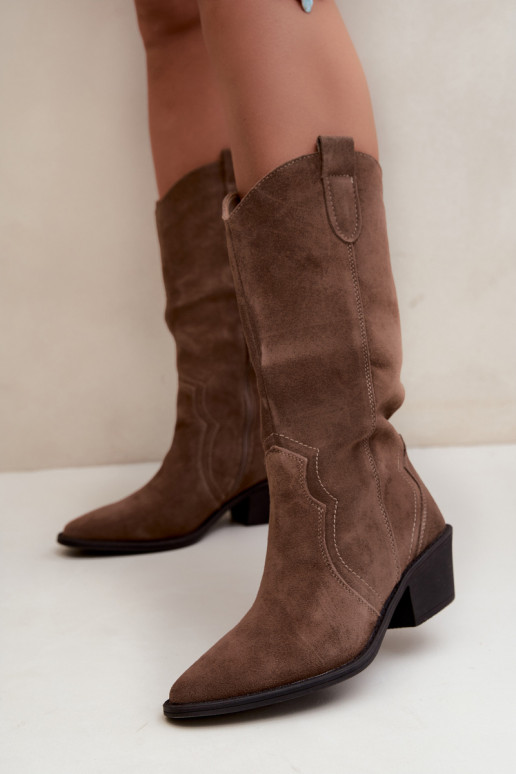 Bottes hautes style cowboy en daim naturel avec isolation et talons couleur brune Radley