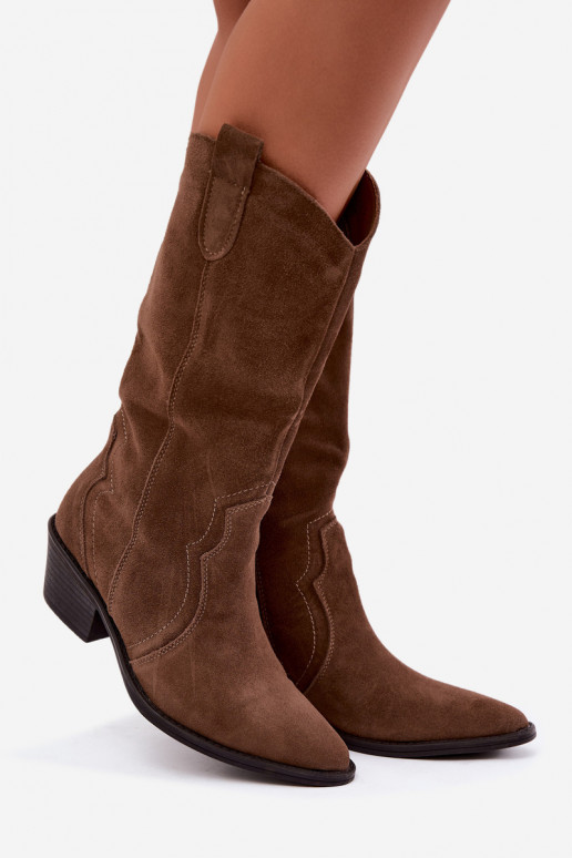 Bottes hautes style cowboy en daim naturel avec isolation et talons couleur brune Radley