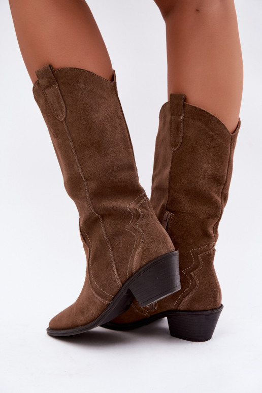 Bottes hautes style cowboy en daim naturel avec isolation et talons couleur brune Radley