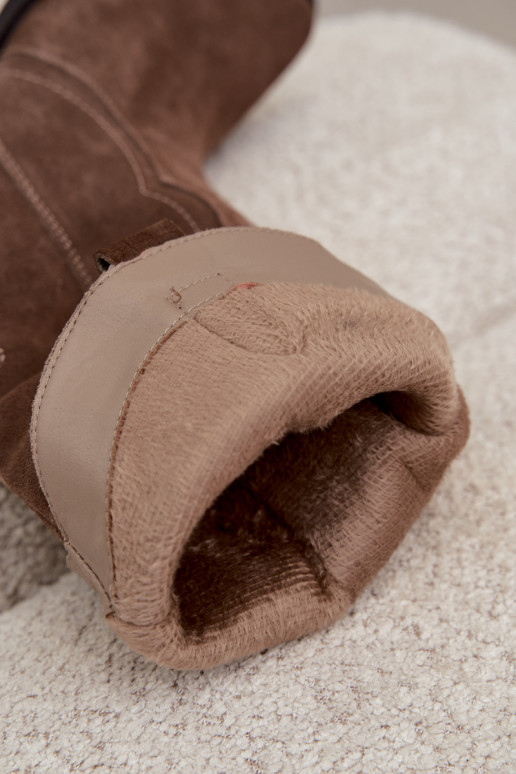 Bottes hautes style cowboy en daim naturel avec isolation et talons couleur brune Radley
