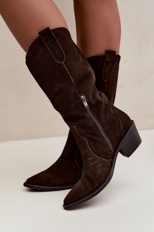 Bottes hautes style cowboy en daim naturel avec isolation et talons couleur chocolat Radley