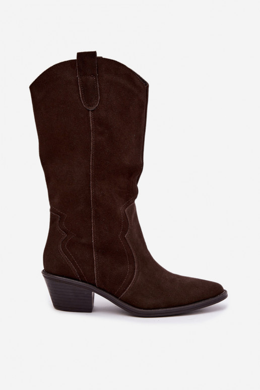Bottes hautes style cowboy en daim naturel avec isolation et talons couleur chocolat Radley