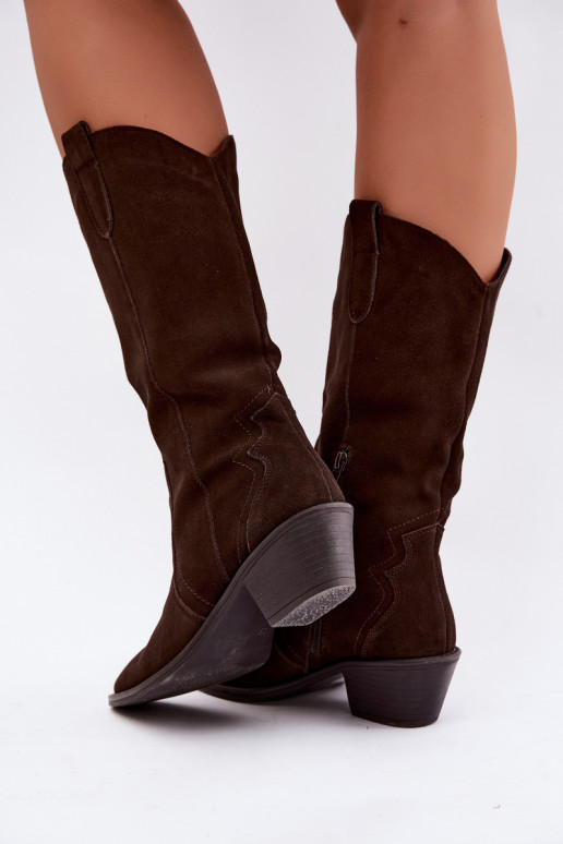 Bottes hautes style cowboy en daim naturel avec isolation et talons couleur chocolat Radley
