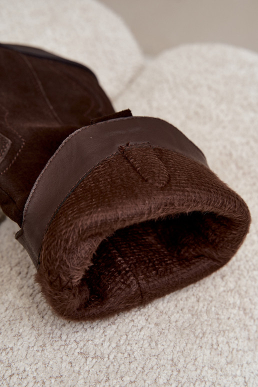 Bottes hautes style cowboy en daim naturel avec isolation et talons couleur chocolat Radley