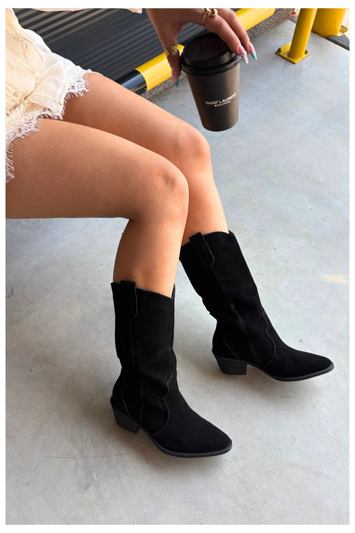 Bottes hautes style cowboy en daim naturel avec isolation et talons couleur noire Radley