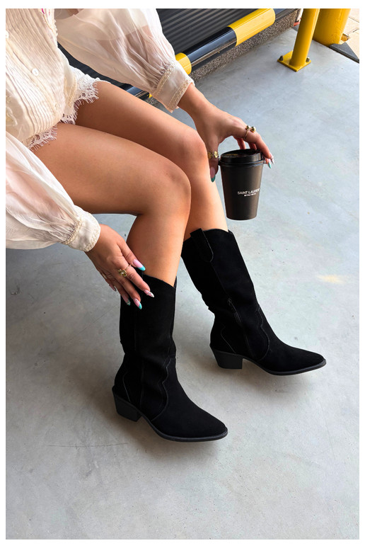 Bottes hautes style cowboy en daim naturel avec isolation et talons couleur noire Radley