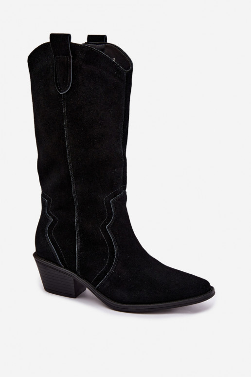 Bottes hautes style cowboy en daim naturel avec isolation et talons couleur noire Radley