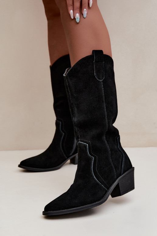 Bottes hautes style cowboy en daim naturel avec isolation et talons couleur noire Radley