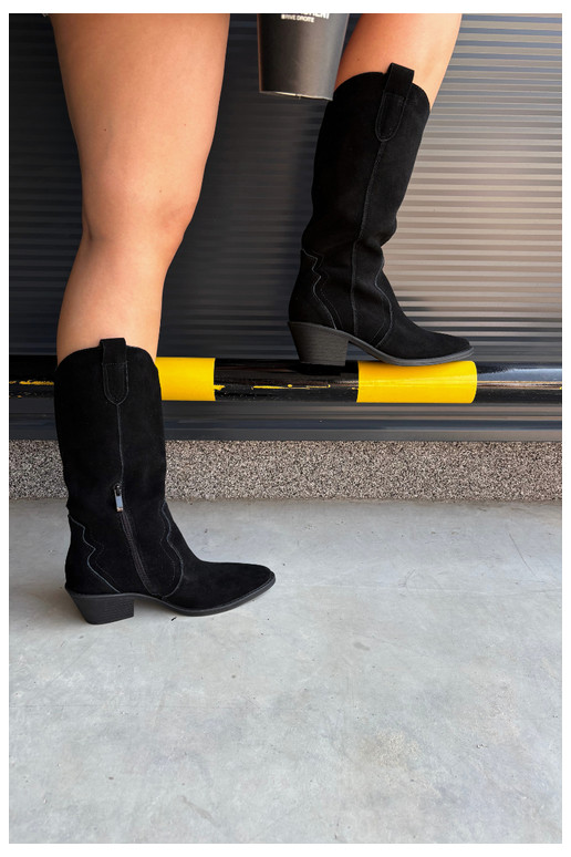 Bottes hautes style cowboy en daim naturel avec isolation et talons couleur noire Radley