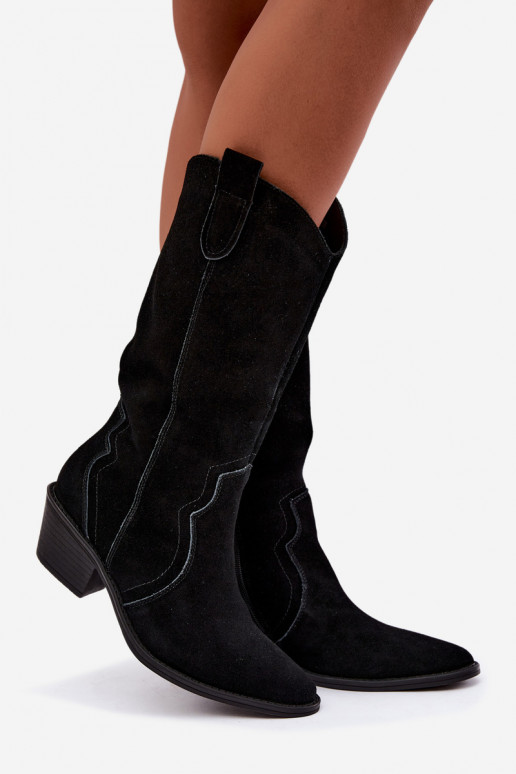 Bottes hautes style cowboy en daim naturel avec isolation et talons couleur noire Radley