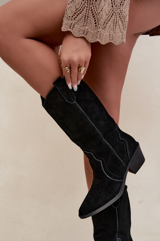 Bottes hautes style cowboy en daim naturel avec isolation et talons couleur noire Radley