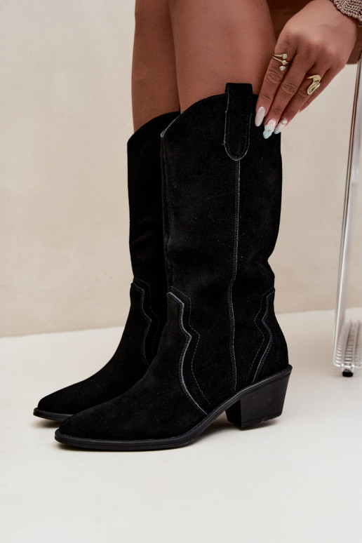 Bottes hautes style cowboy en daim naturel avec isolation et talons couleur noire Radley
