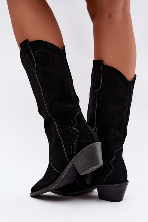 Bottes hautes style cowboy en daim naturel avec isolation et talons couleur noire Radley