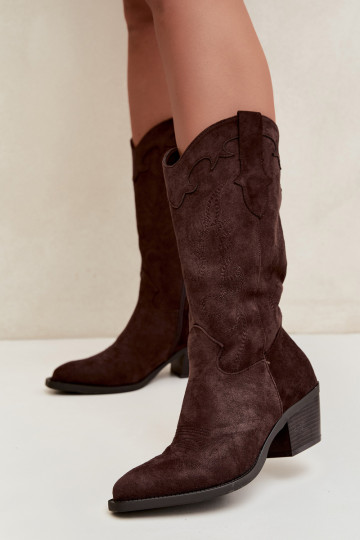 Bottes cowboy hautes à talons couleur chocolat Hartley 2
