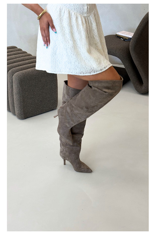 Bottes hautes à enfiler pour femmes avec talons fins couleur kaki Corly