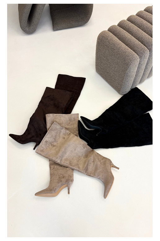 Bottes hautes à enfiler pour femmes avec talons fins couleur kaki Corly