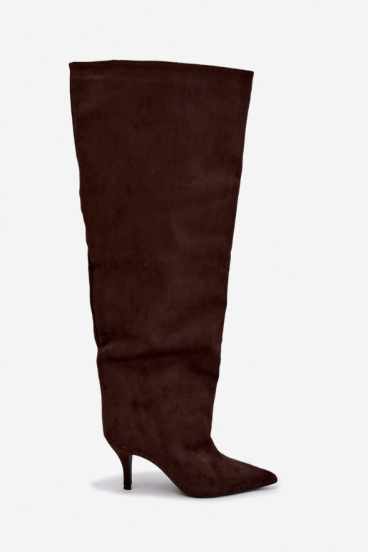 Bottes hautes à enfiler pour femmes avec talons fins couleur chocolat Corly