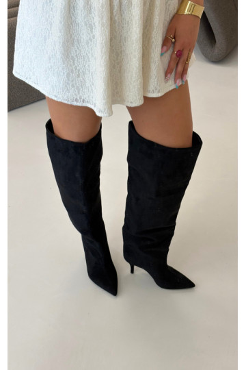 Bottes hautes à enfiler pour femmes avec talons fins couleur noire Corly 2
