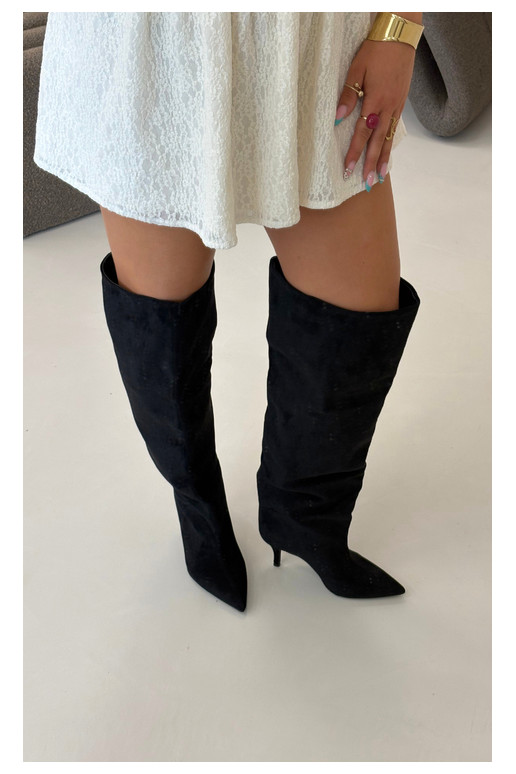 Bottes hautes à enfiler pour femmes avec talons fins couleur noire Corly