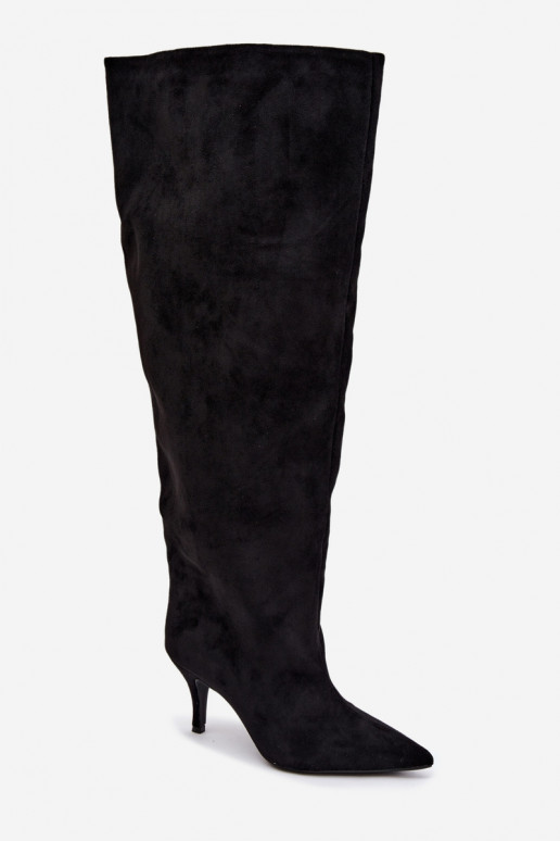 Bottes hautes à enfiler pour femmes avec talons fins couleur noire Corly
