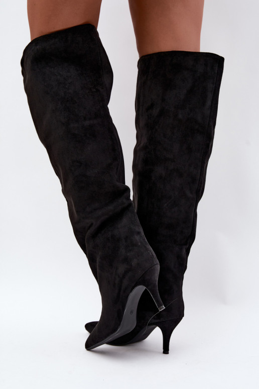 Bottes hautes à enfiler pour femmes avec talons fins couleur noire Corly