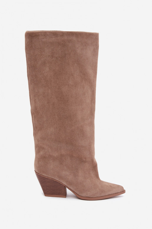 Bottes hautes à enfiler couleur kaki avec talons et bouts pointus Blenia