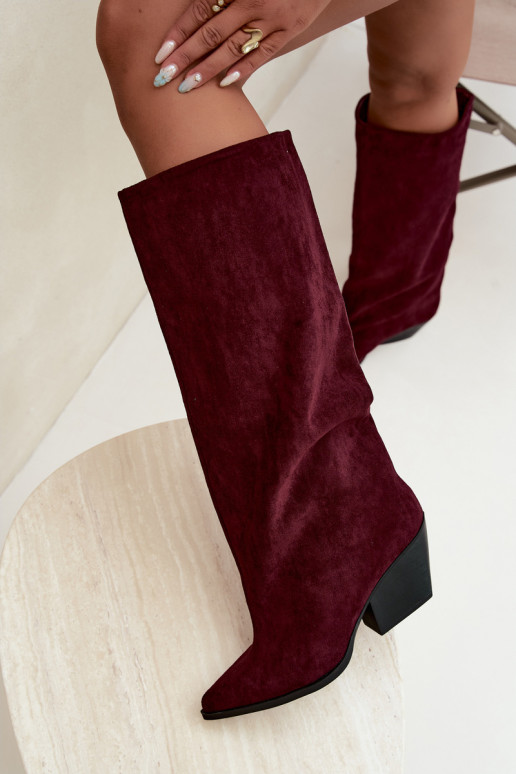 Bottes hautes à enfiler couleur bordeaux avec talons et bouts pointus Blenia