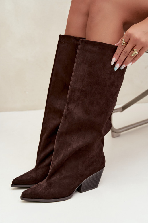 Bottes hautes à enfiler couleur chocolat avec talons et bouts pointus Blenia