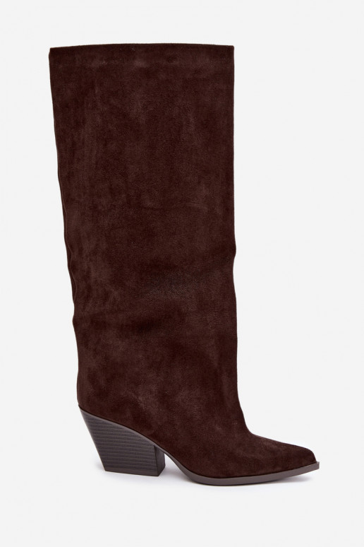 Bottes hautes à enfiler couleur chocolat avec talons et bouts pointus Blenia