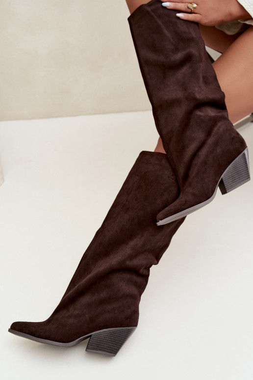 Bottes hautes à enfiler couleur chocolat avec talons et bouts pointus Blenia