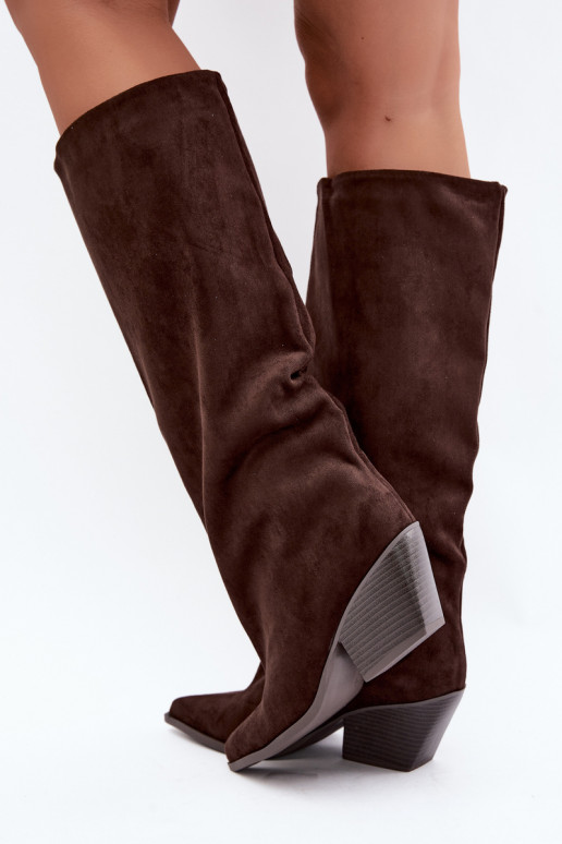 Bottes hautes à enfiler couleur chocolat avec talons et bouts pointus Blenia
