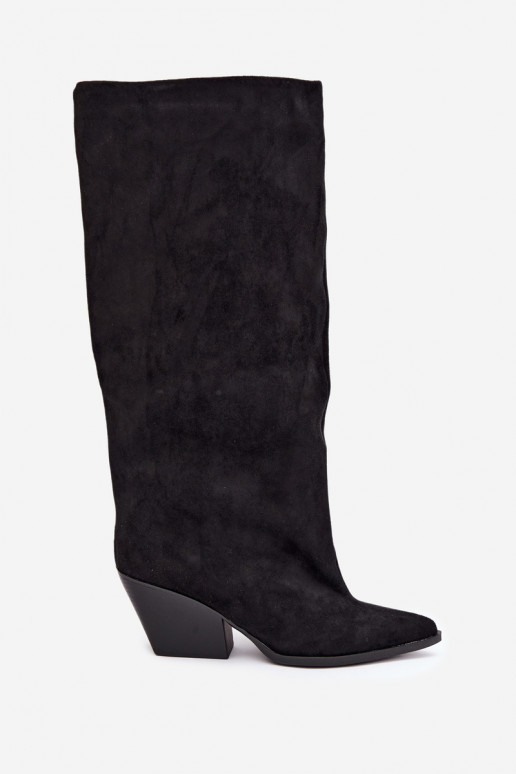 Bottes hautes à enfiler noires avec talons et bouts pointus Blenia