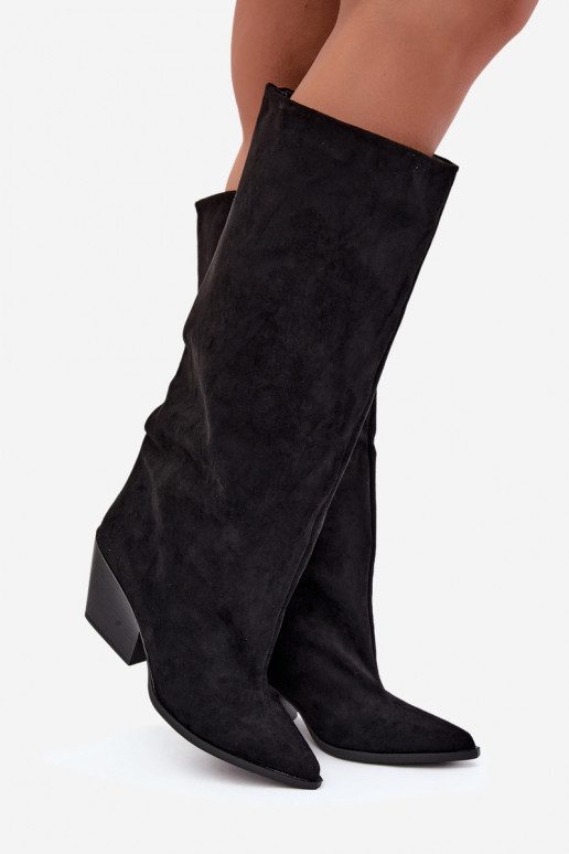 Bottes hautes à enfiler noires avec talons et bouts pointus Blenia