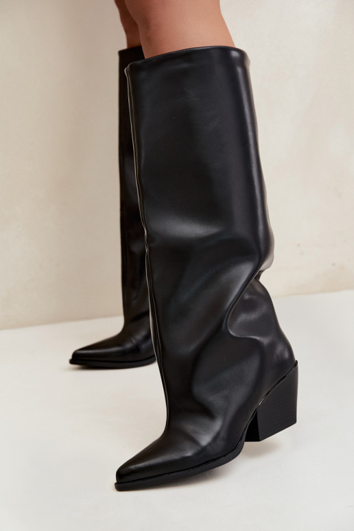 Bottes hautes à enfiler noires avec talons et bouts pointus en simili cuir Blenia