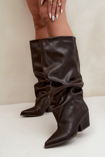 Bottes hautes à enfiler couleur chocolat avec talons et bouts pointus en simili cuir Blenia 2