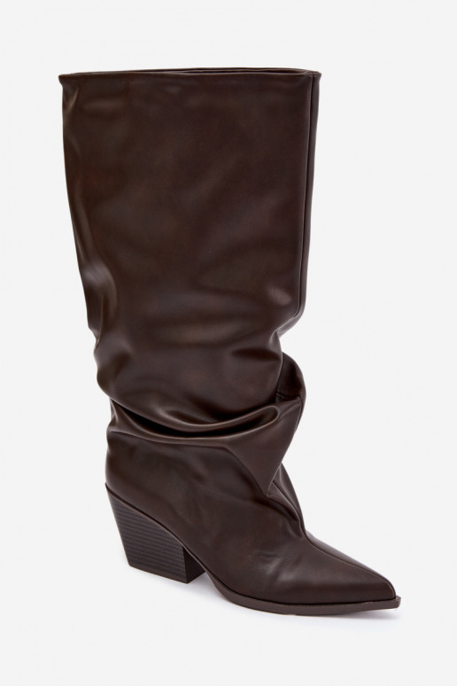 Bottes hautes à enfiler couleur chocolat avec talons et bouts pointus en simili cuir Blenia