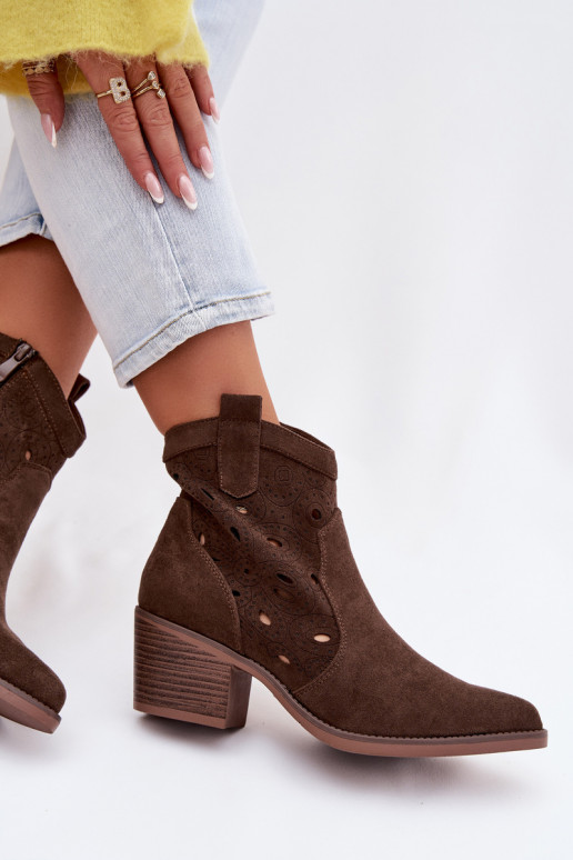 bottines pour femmes style cowboy avec détails découpés CzekoladoĮe Nolvina