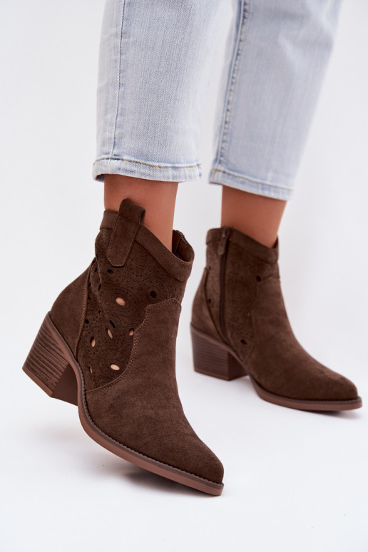 bottines pour femmes style cowboy avec détails découpés CzekoladoĮe Nolvina