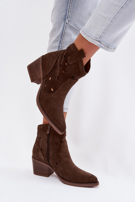 bottines pour femmes style cowboy avec détails découpés CzekoladoĮe Nolvina
