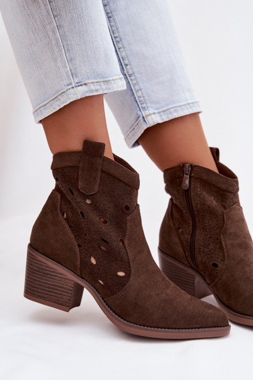 bottines pour femmes style cowboy avec détails découpés CzekoladoĮe Nolvina