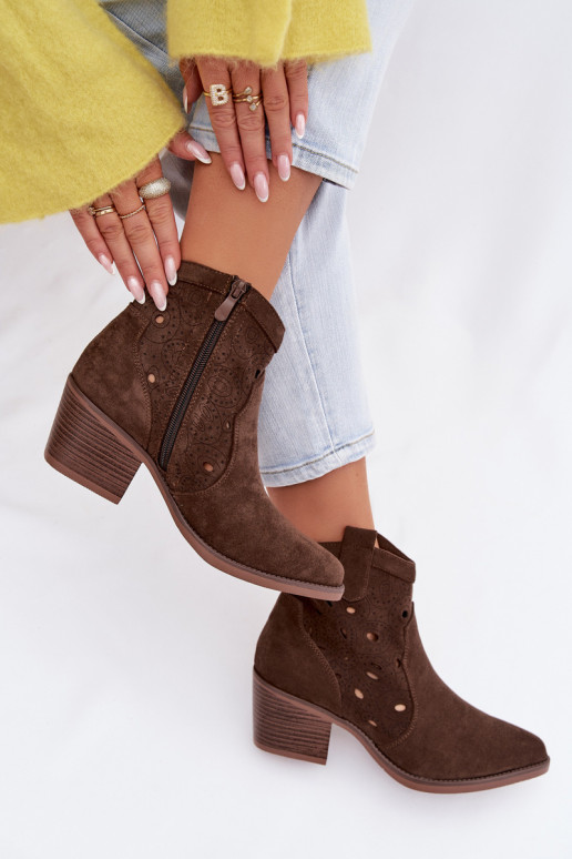 bottines pour femmes style cowboy avec détails découpés CzekoladoĮe Nolvina