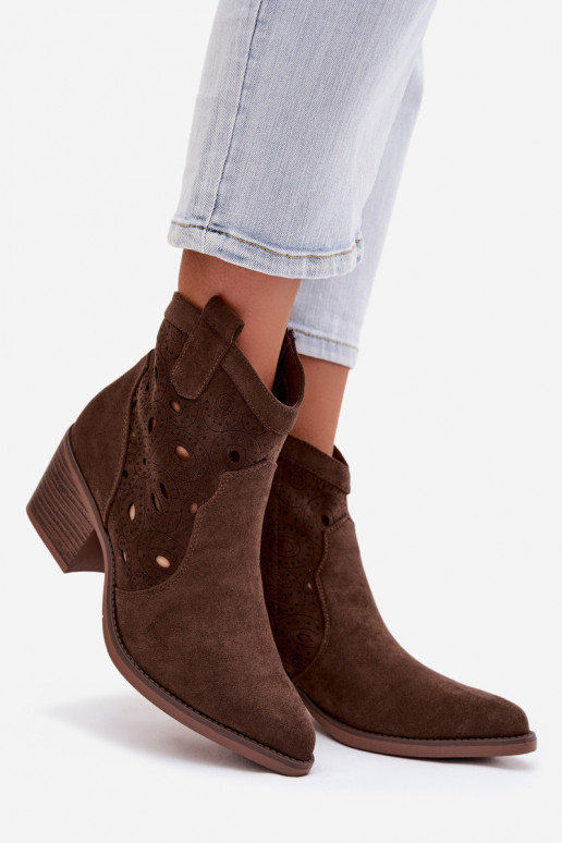 bottines pour femmes style cowboy avec détails découpés CzekoladoĮe Nolvina