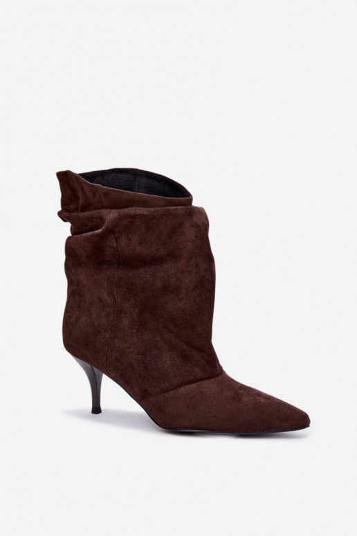 Bottines chocolat à enfiler à talons fins Slouchy Yesenia