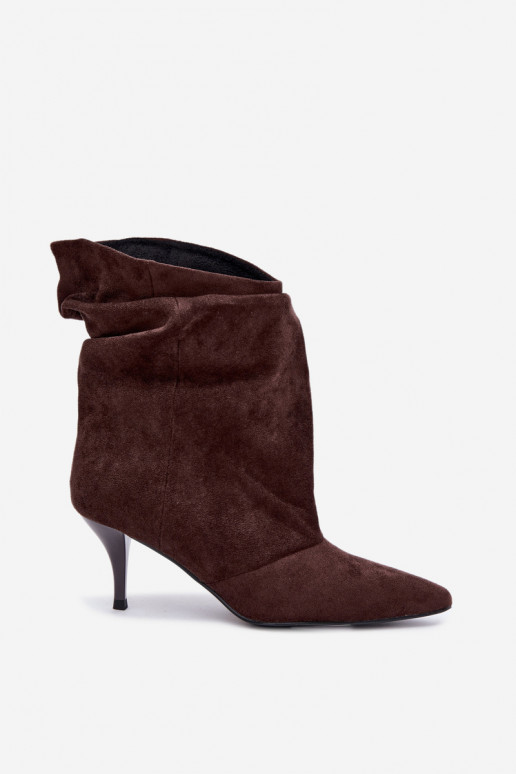 Bottines chocolat à enfiler à talons fins Slouchy Yesenia